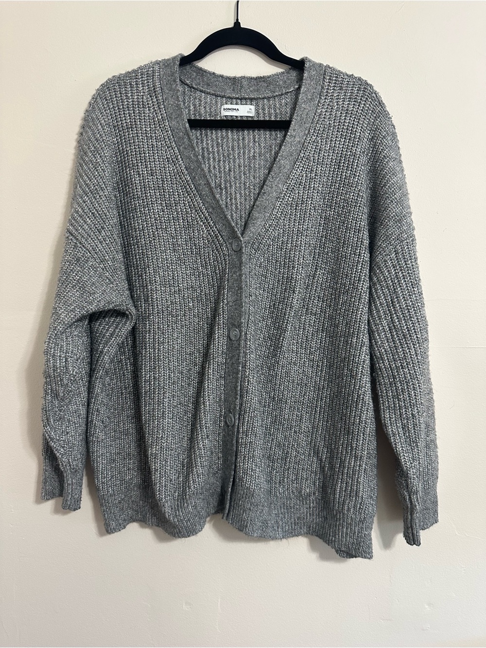 Sonoma XL Gray Chunky Knit Button Front Cardigan Sweater Oversized